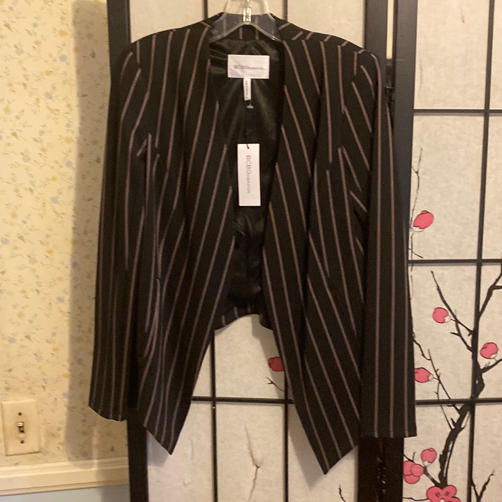 Brand new dark brown striped bcbg generation blazer with tags